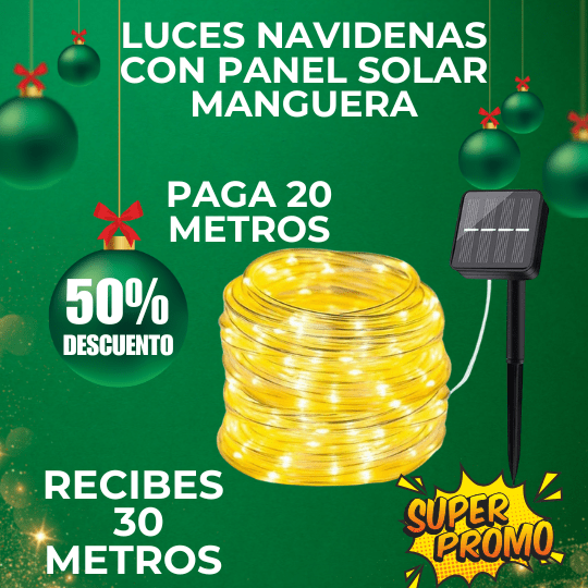 TwinkleMax LUCES NAVIDEÑAS CON PANEL SOLAR MANGUERA (PAGUE 20 MTS LLEVE 30 MTS) - [PROMOCIÓN DISPONIBLE SOLO HOY]